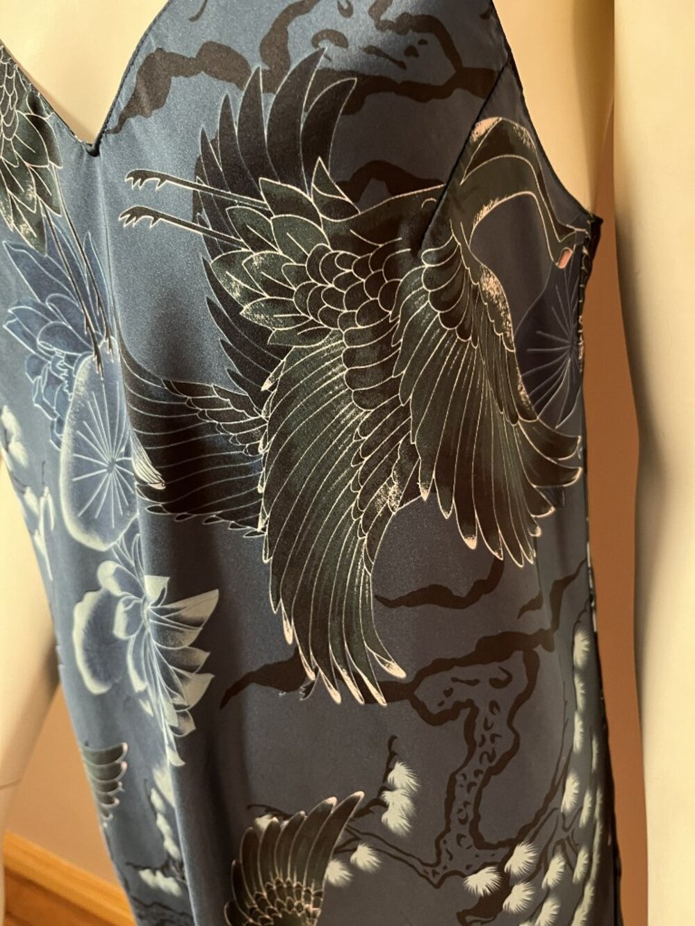 NWOT 2PC Set Lounge Jumpsuit plus Nightie la Vie en Rose Asian cranes teals Sz M - Picture 9 of 12